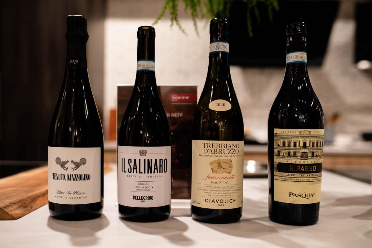 I quattro vini rappresentativi della serata di degustazione Neff a Roma