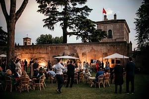 Vista panoramica dell'Istituto Nazionale di Studi Romani, una location elegante e suggestiva per matrimoni a Roma, durante un evento fotografato da Fabrizio Musolino.